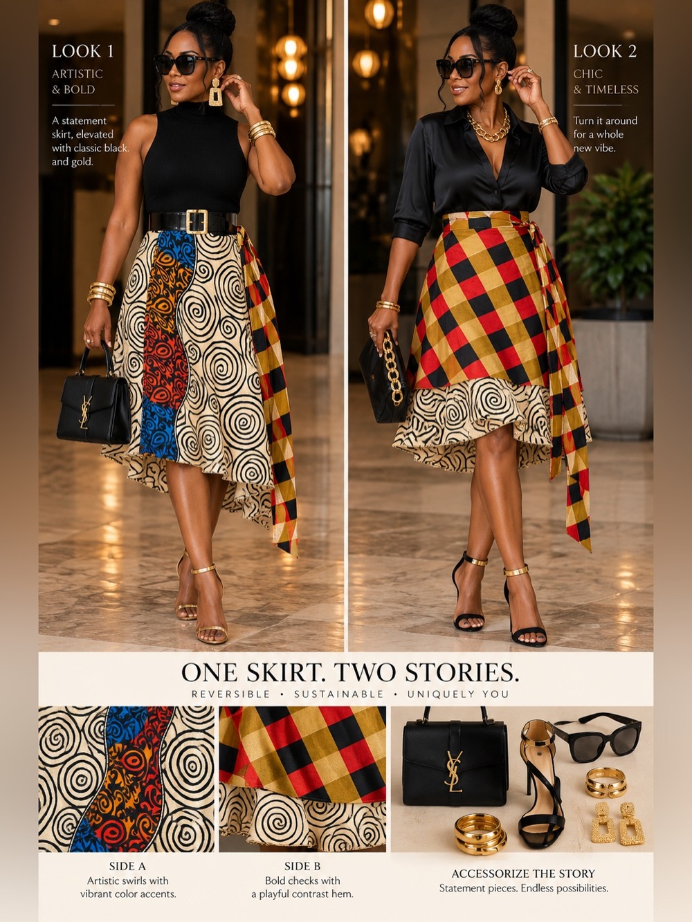 Reversible Indian recycled Silk Wrap Skirt knee length